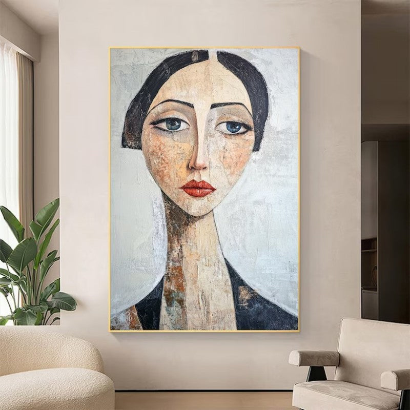 Vintage Female Portrait Oil Painting Abstract Canvas Art