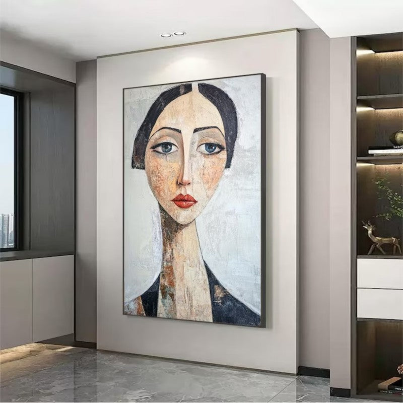 Vintage Female Portrait Oil Painting Abstract Canvas Art