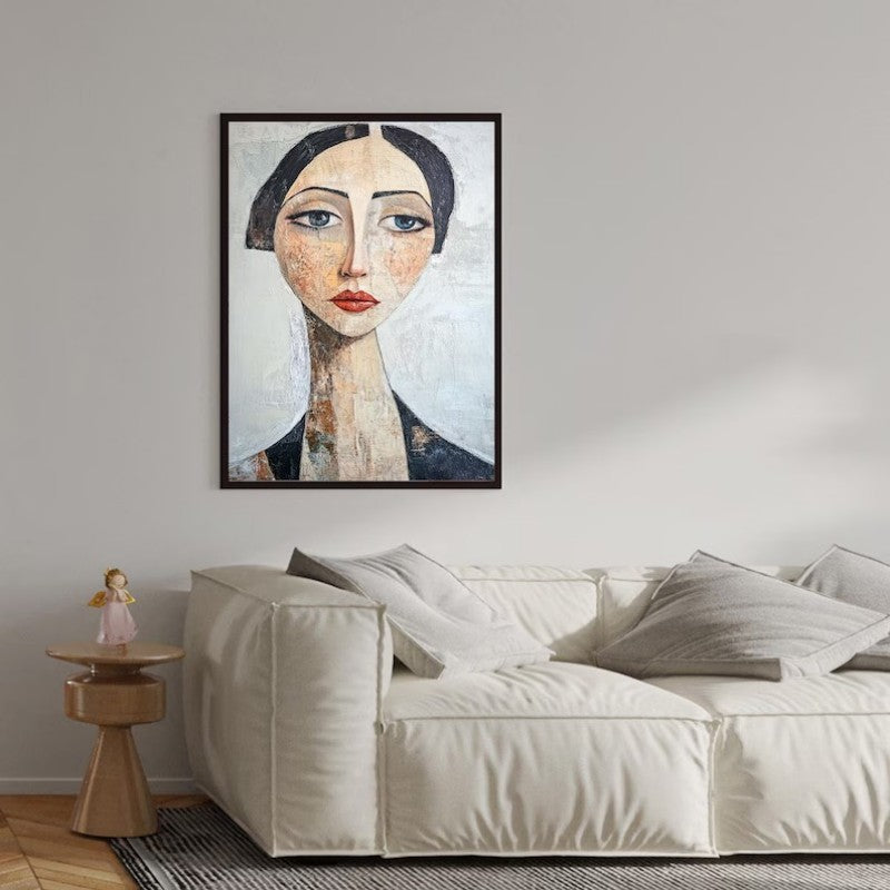 Vintage Female Portrait Oil Painting Abstract Canvas Art