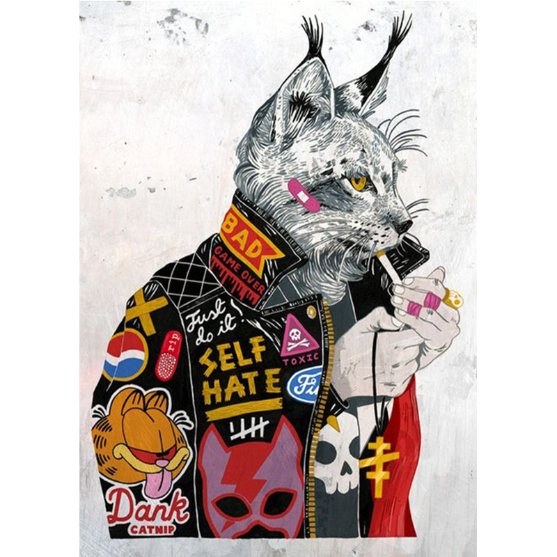 Smoking Cat Graffiti Canvas Art Abstract Wall Decor