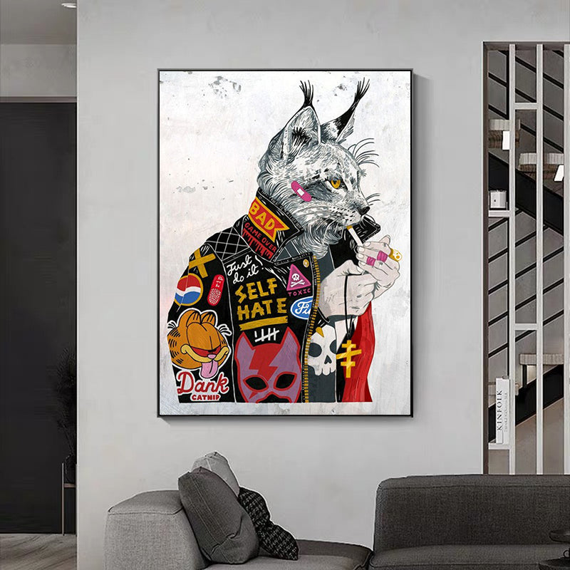 Smoking Cat Graffiti Canvas Art Abstract Wall Decor