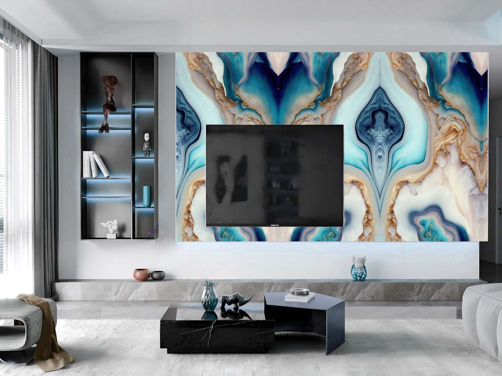 Aqua crystal agate UV gilding decorative panel – vibrant natural elegance with gemstone-inspired luxury design for modern interiors