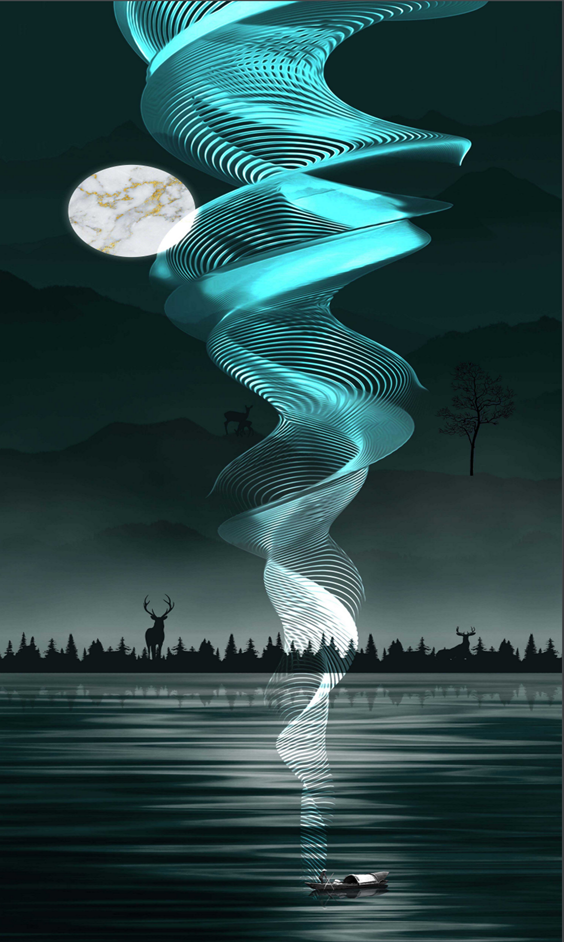 Serene Spiral Glow UV gilding panel – elegant and tranquil luxury wall décor for modern interiors