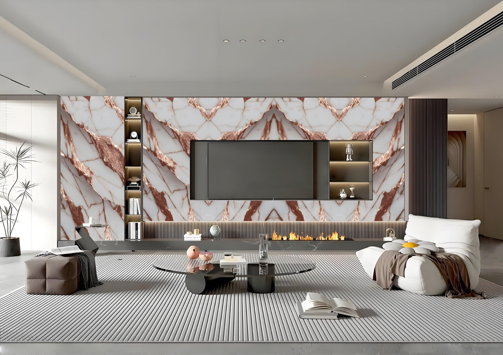 Luxury marble rose gold UV gilding panel – elegant statement wall décor for modern interiors and premium home design