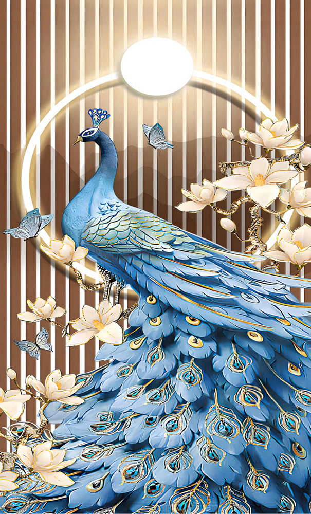 Luxurious Blue Peacock UV Gilding Panel – Elegance and Grandeur for Sophisticated Spaces