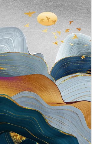Golden Horizon abstract UV gilding panel – elegant, nature-inspired luxury wall décor for modern interiors