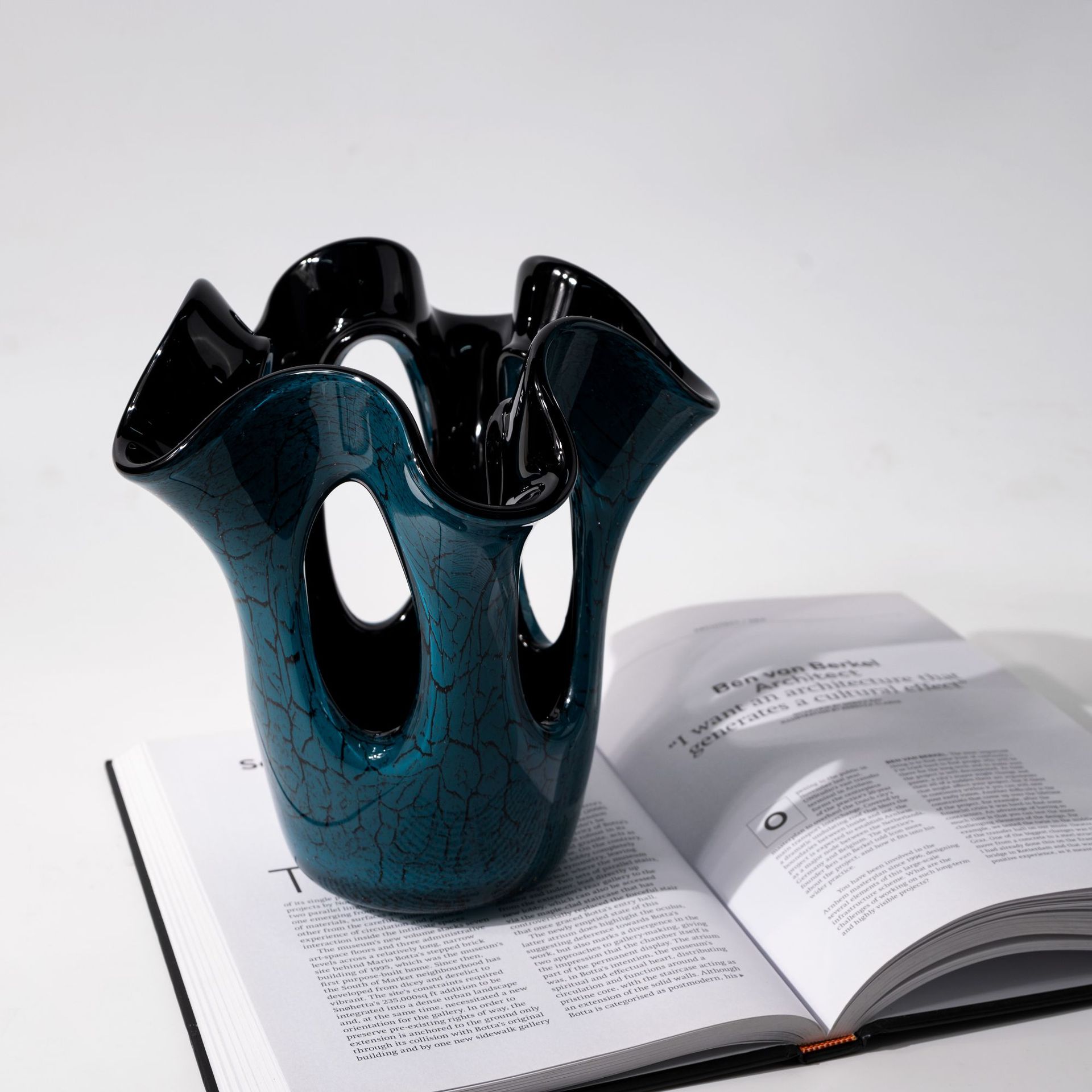 Luxury Blue Glass Vase Irregular Hollow Modern Decor