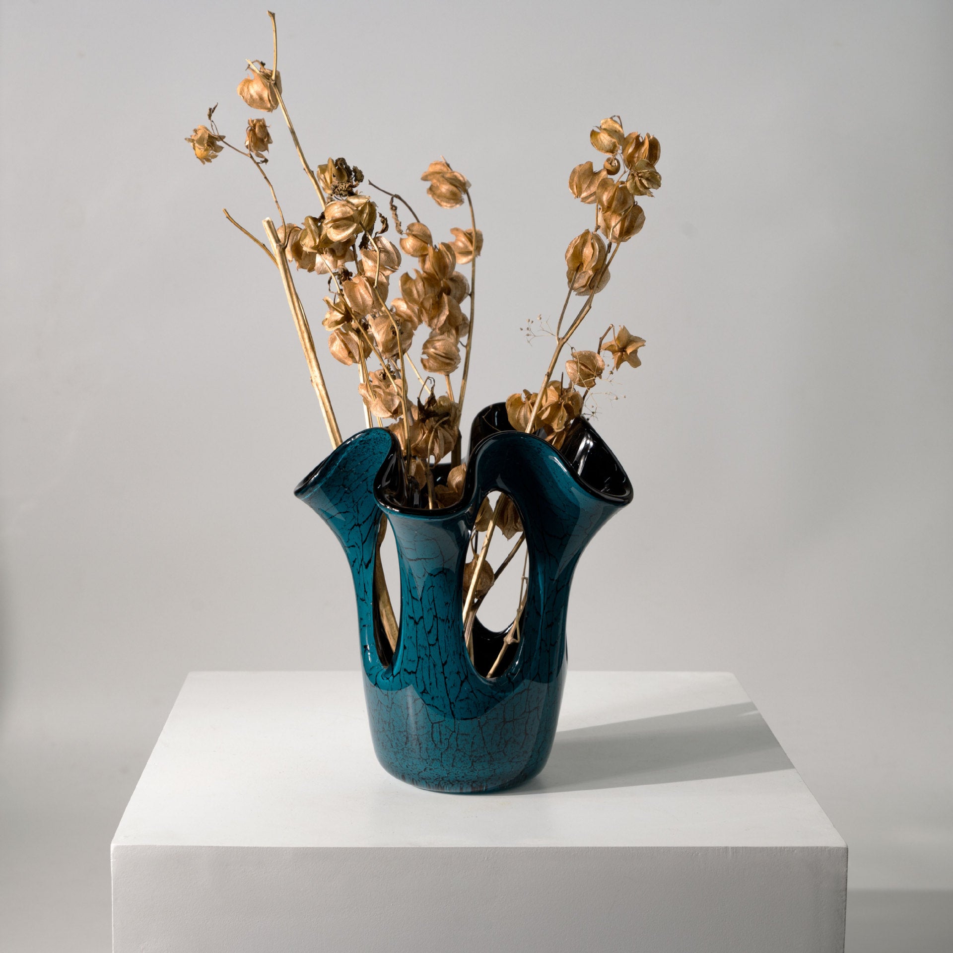 Luxury Blue Glass Vase Irregular Hollow Modern Decor