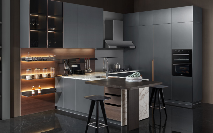Light and Shadow kitchen design – modern luxury kitchen featuring balanced contrast, sleek finishes, and elegant minimalist styling