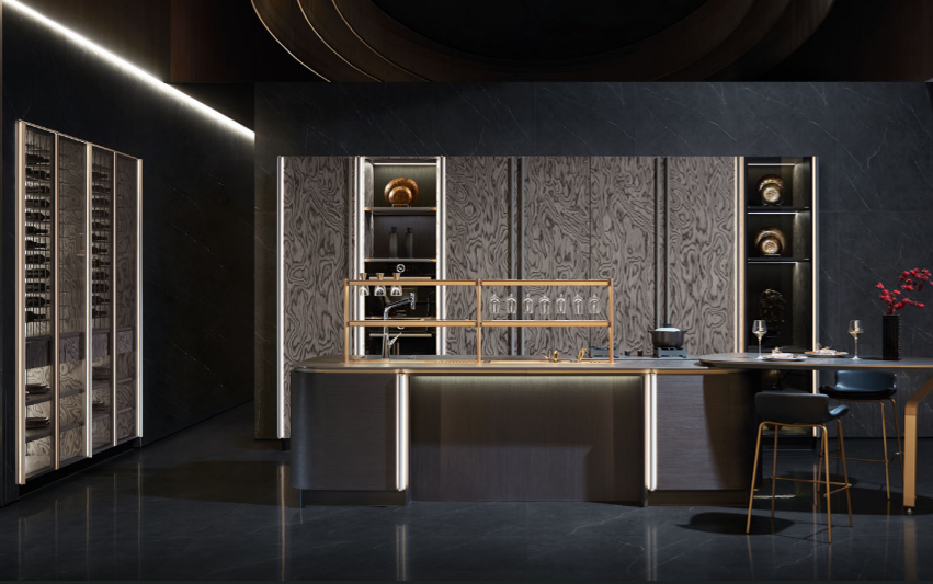 Neir Wood kitchen design – luxury modern kitchen setup with natural wood textures and elegant contemporary styling