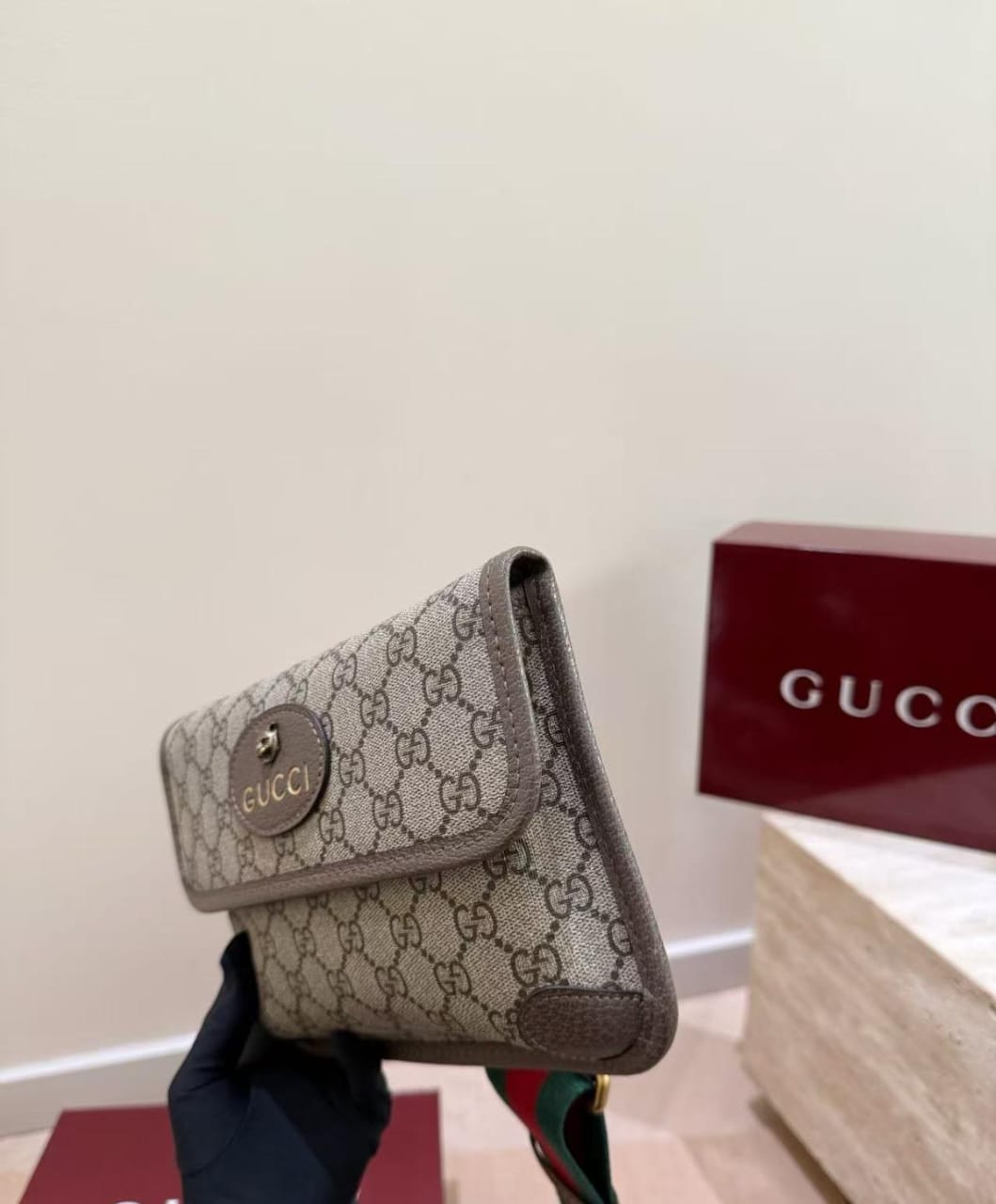 Vintage Gucci GG Monogram Crossbody Bag, New Never Used, Brown Canvas Shoulder Bag, Designer Vintage Handbag