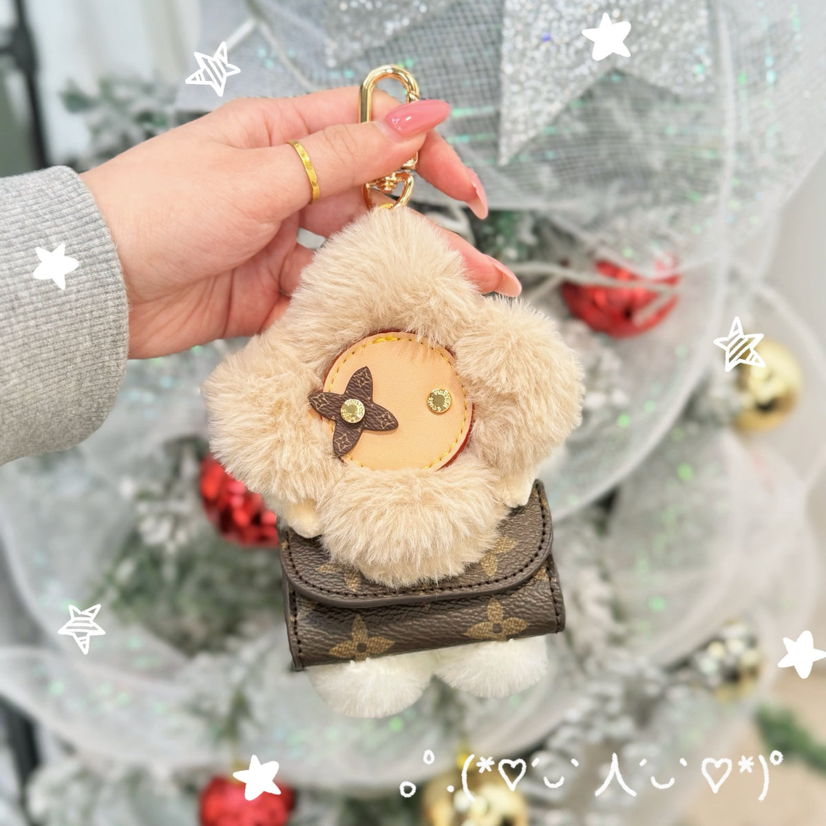 Fluffy Teddy Bear Bag Charm with Mini Purse – Cute Plush Keychain for Women