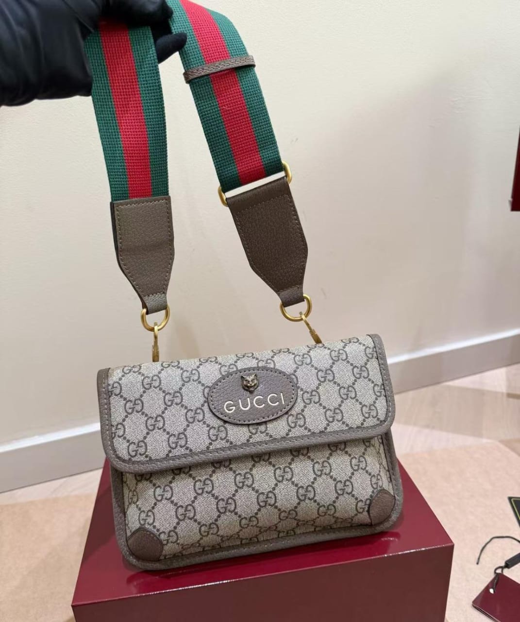 Vintage Gucci GG Monogram Crossbody Bag, New Never Used, Brown Canvas Shoulder Bag, Designer Vintage Handbag