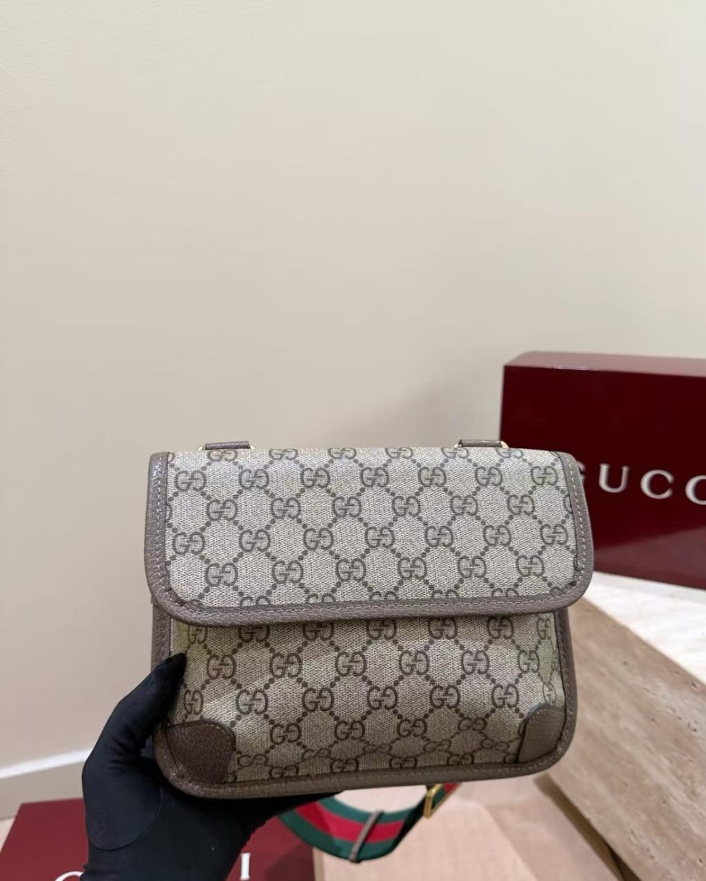 Vintage Gucci GG Monogram Crossbody Bag, New Never Used, Brown Canvas Shoulder Bag, Designer Vintage Handbag