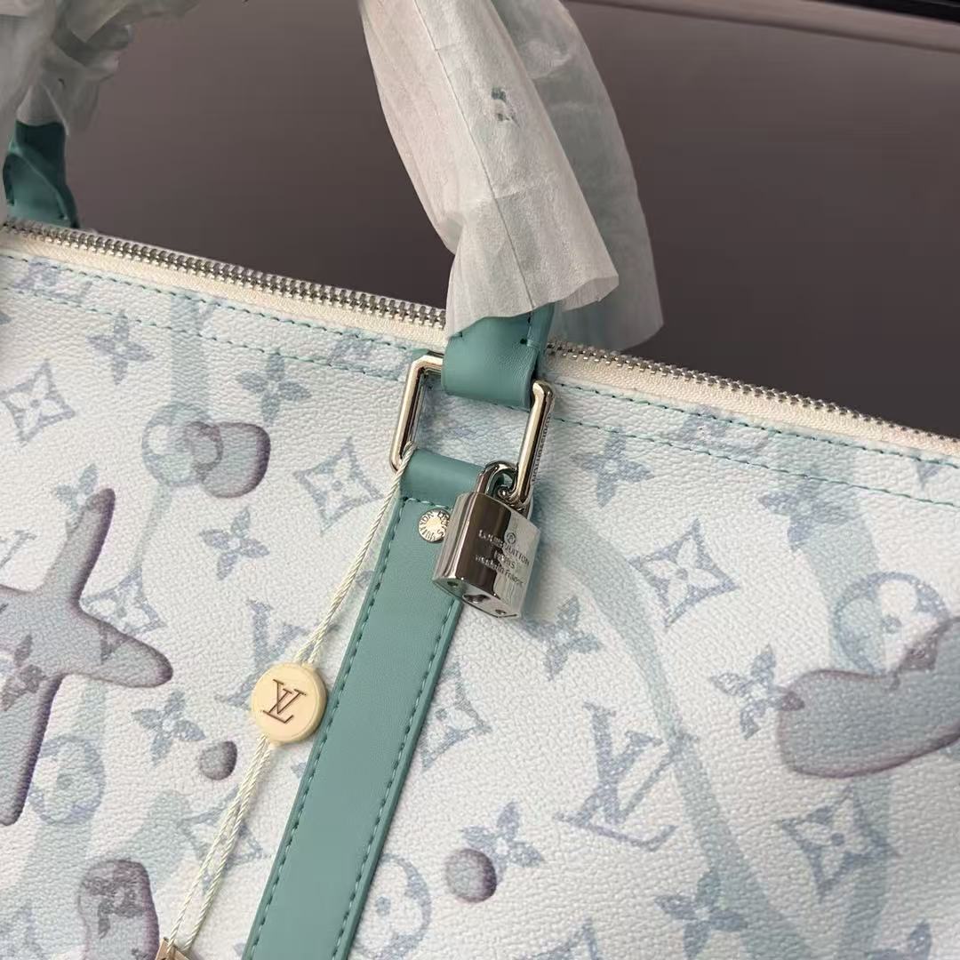 Louis Vuitton Backpack Bag, Monogram Print, Mint Green & White, Leather Trim, Vintage-Inspired Travel Bag