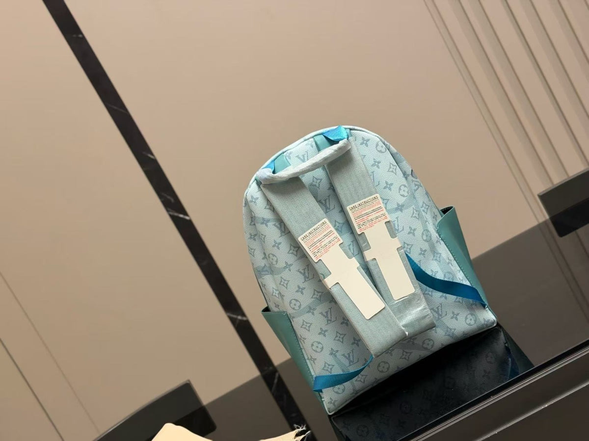 Louis Vuitton Backpack Bag, Monogram Print, Mint Green & White, Leather Trim, Vintage-Inspired Travel Bag