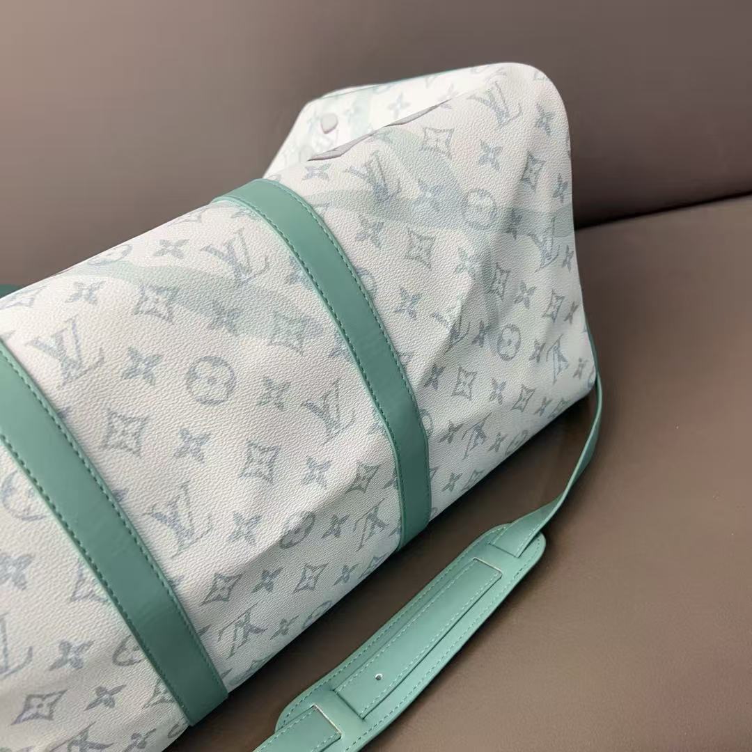 Louis Vuitton Backpack Bag, Monogram Print, Mint Green & White, Leather Trim, Vintage-Inspired Travel Bag