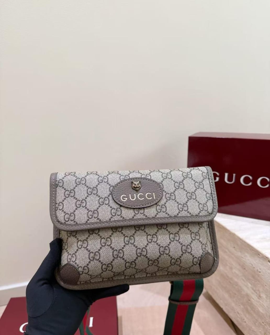 Vintage Gucci GG Monogram Crossbody Bag, New Never Used, Brown Canvas Shoulder Bag, Designer Vintage Handbag