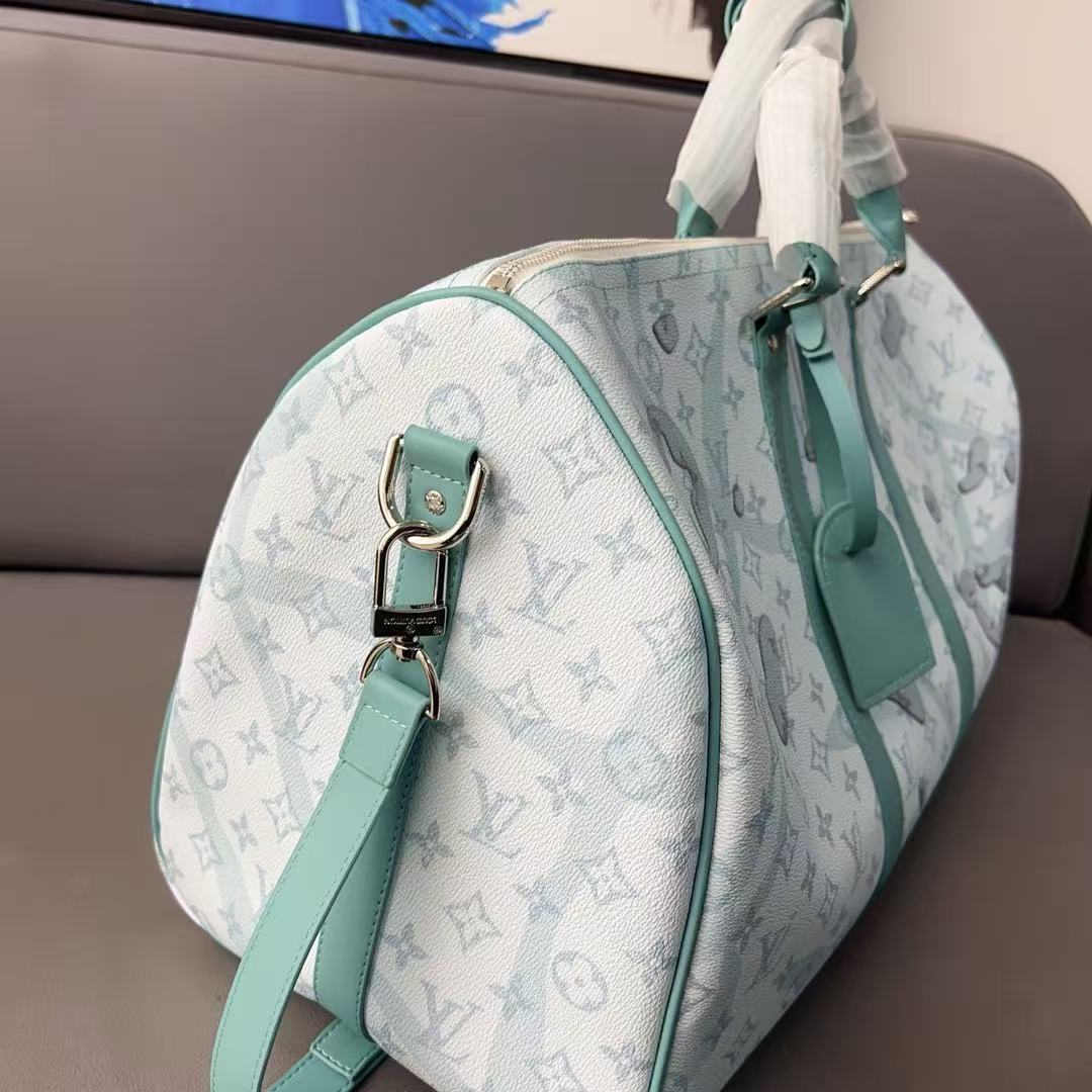 Louis Vuitton Backpack Bag, Monogram Print, Mint Green & White, Leather Trim, Vintage-Inspired Travel Bag