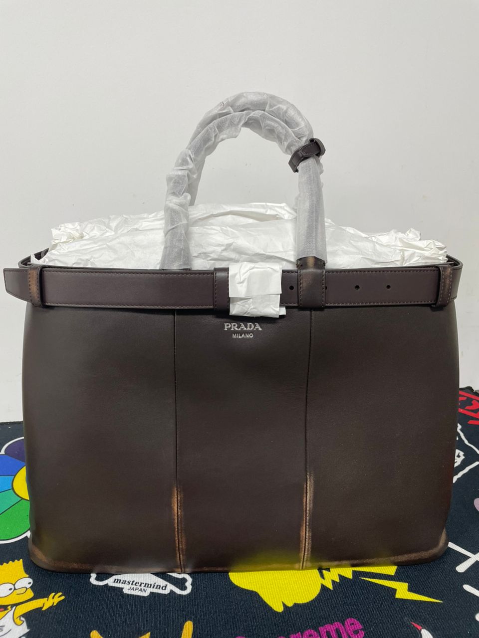 Prada Brown Leather Tote Bag, Structured Handbag, Large Everyday Work Bag, Top Handle Purse, Minimalist Designer Bag
