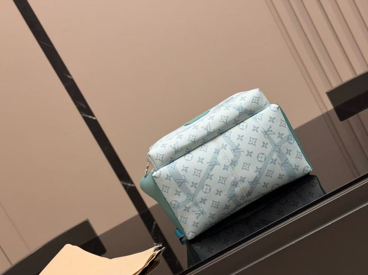 Louis Vuitton Backpack Bag, Monogram Print, Mint Green & White, Leather Trim, Vintage-Inspired Travel Bag