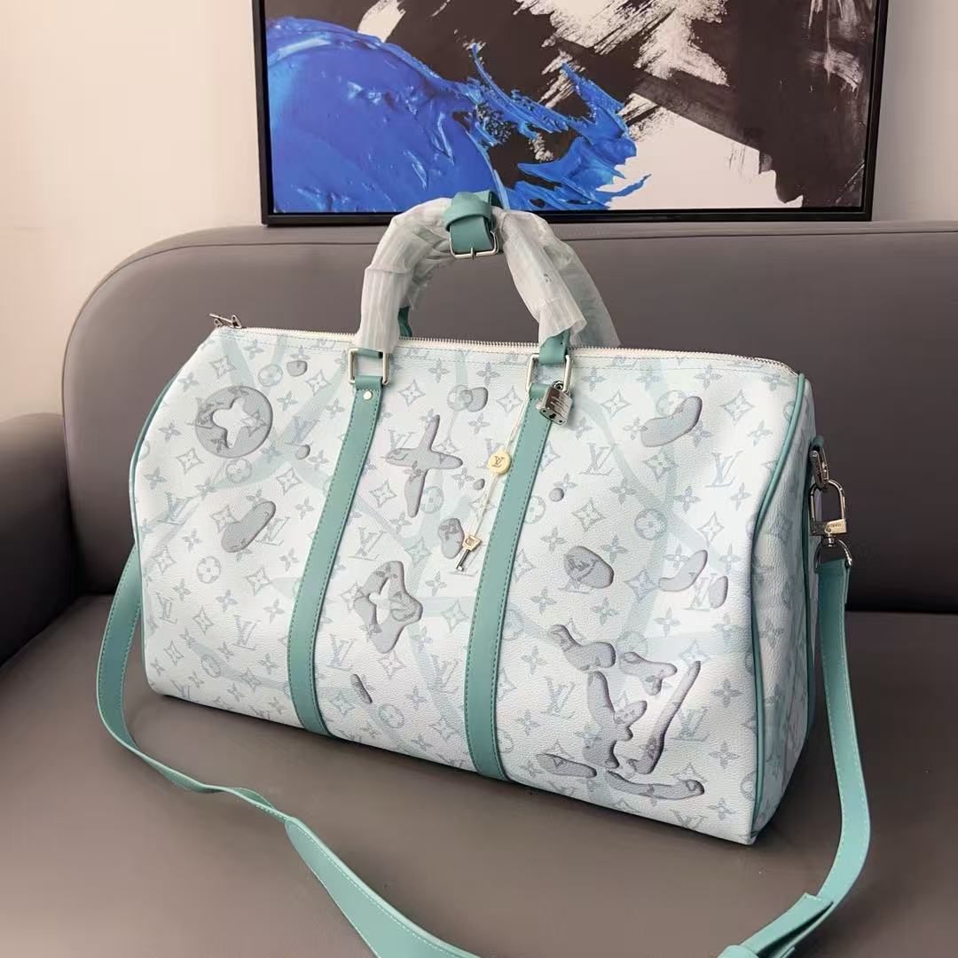 Louis Vuitton Backpack Bag, Monogram Print, Mint Green & White, Leather Trim, Vintage-Inspired Travel Bag