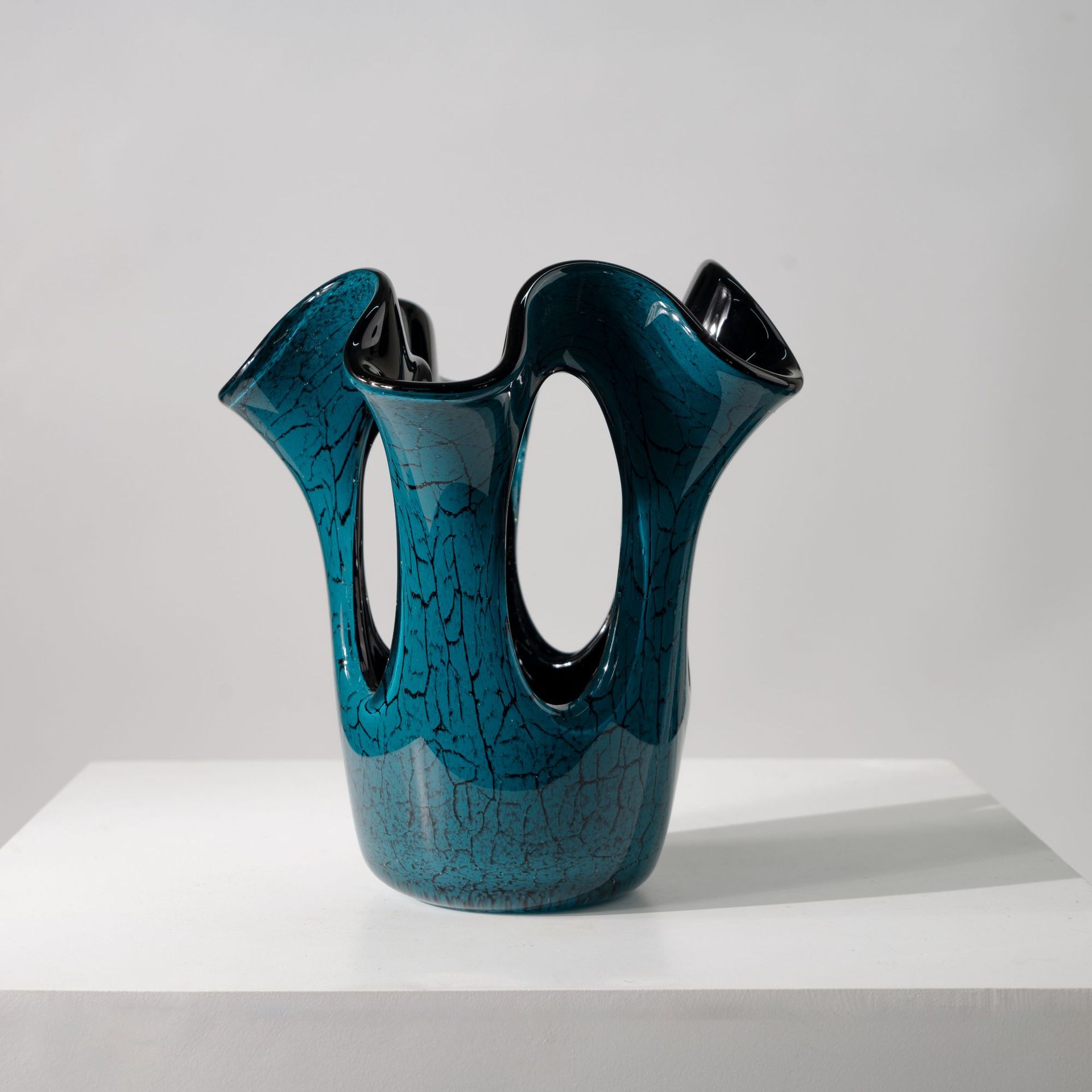 Luxury Blue Glass Vase Irregular Hollow Modern Decor