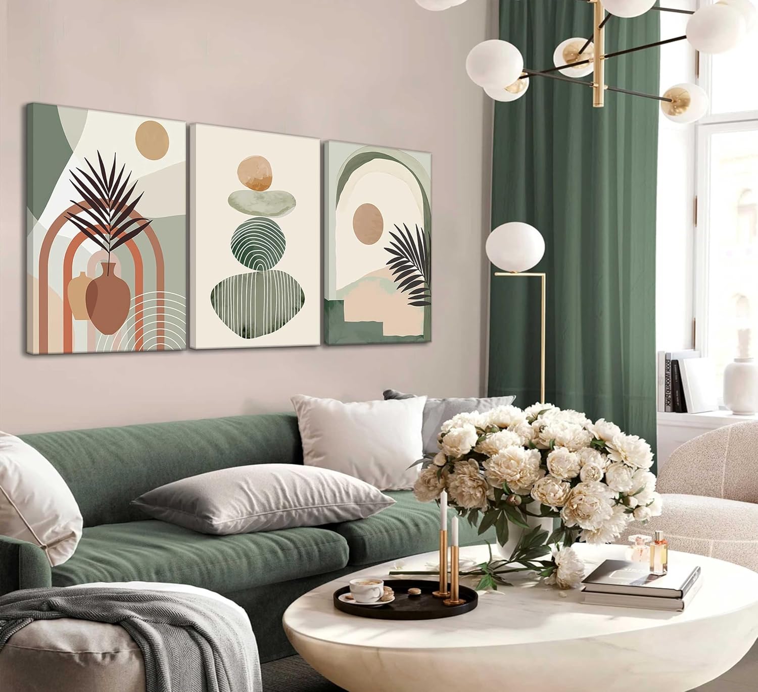 Boho Canvas Wall Art Set 3 Pcs Framed Botanical Decor