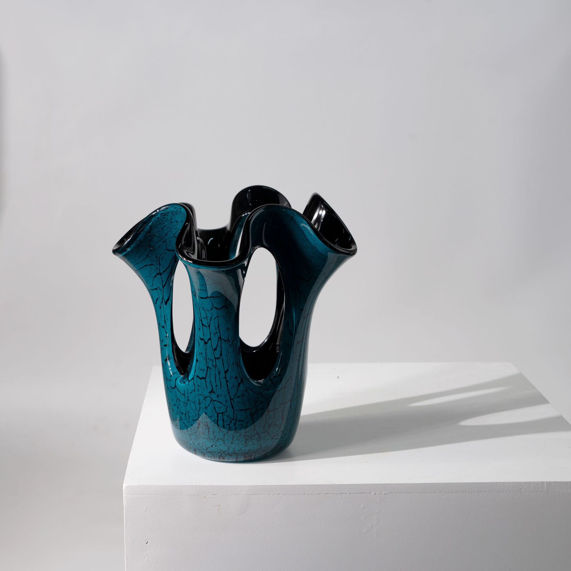 Luxury Blue Glass Vase Irregular Hollow Modern Decor