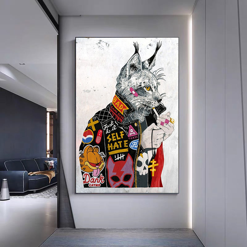 Smoking Cat Graffiti Canvas Art Abstract Wall Decor