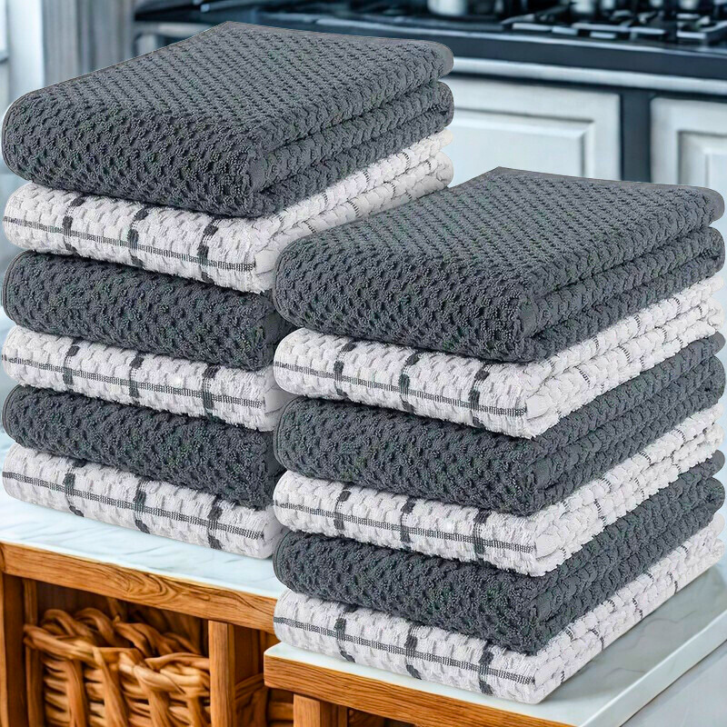 Kitchen Towels – 100% Ring-Spun Cotton | Ultra Soft & Absorbent Black Dish Towels | Multipurpose Tea & Bar Towels (Pack of 12)
