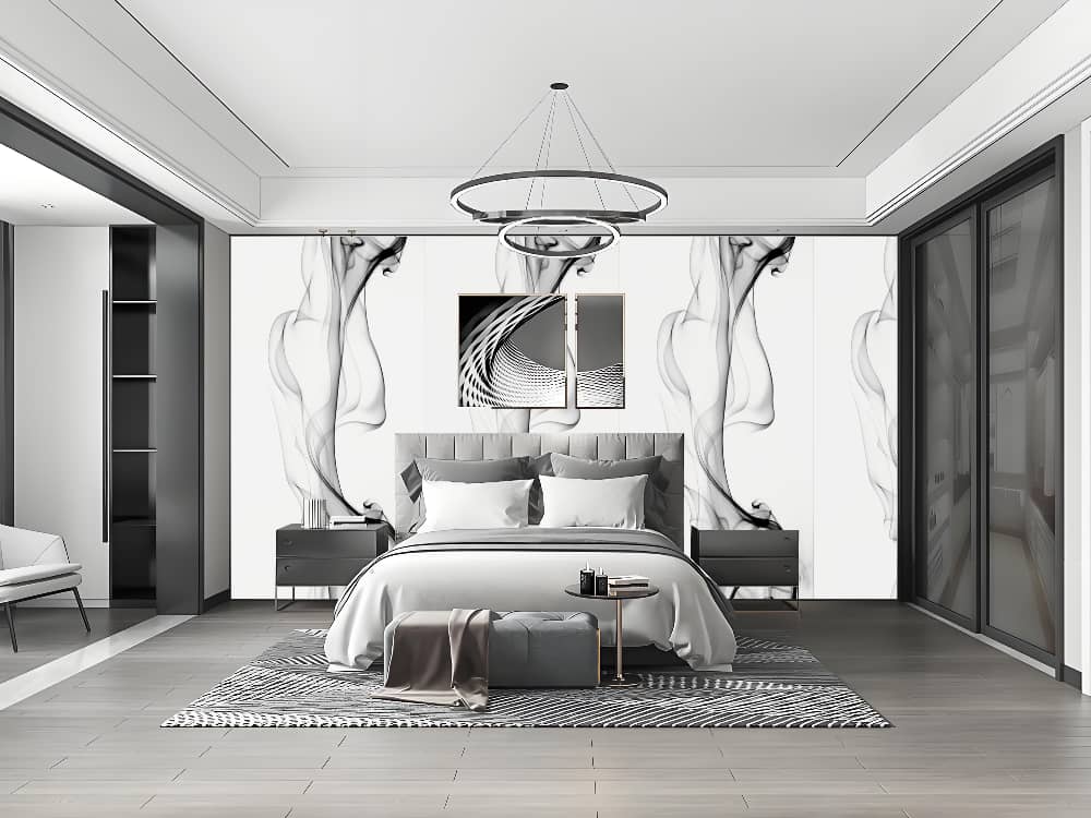 Elegant Smoke Flow UV Gilding Panel – Minimalist Luxury for Modern Bedrooms