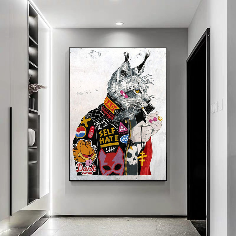 Smoking Cat Graffiti Canvas Art Abstract Wall Decor