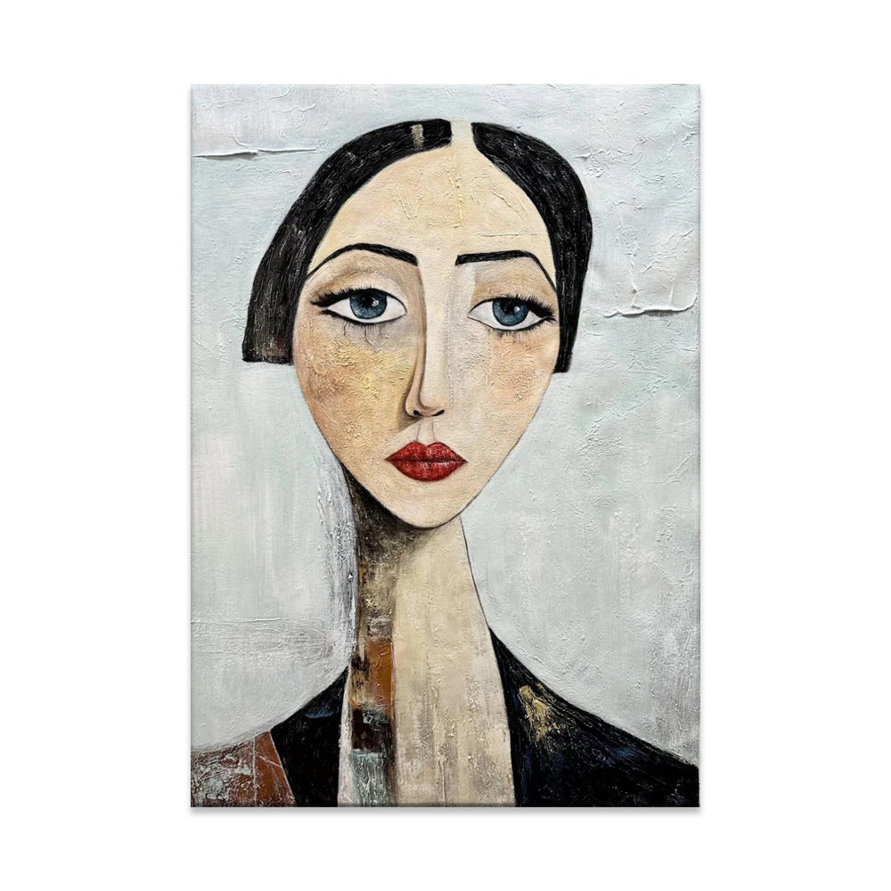 Vintage Female Portrait Oil Painting Abstract Canvas Art