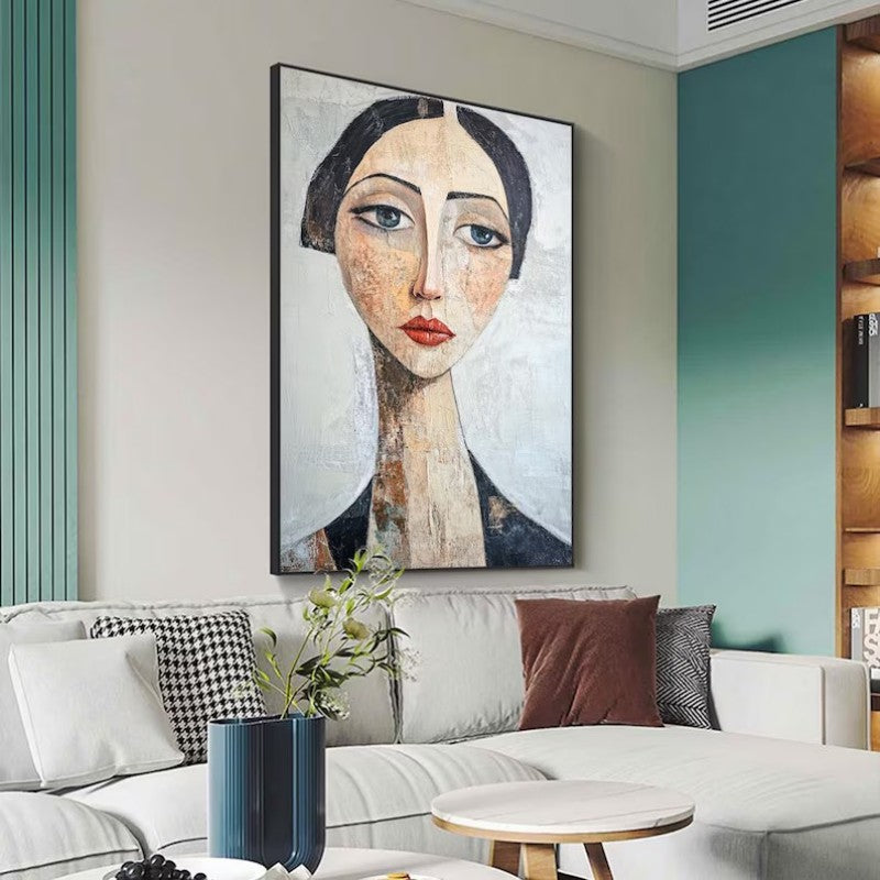 Vintage Female Portrait Oil Painting Abstract Canvas Art