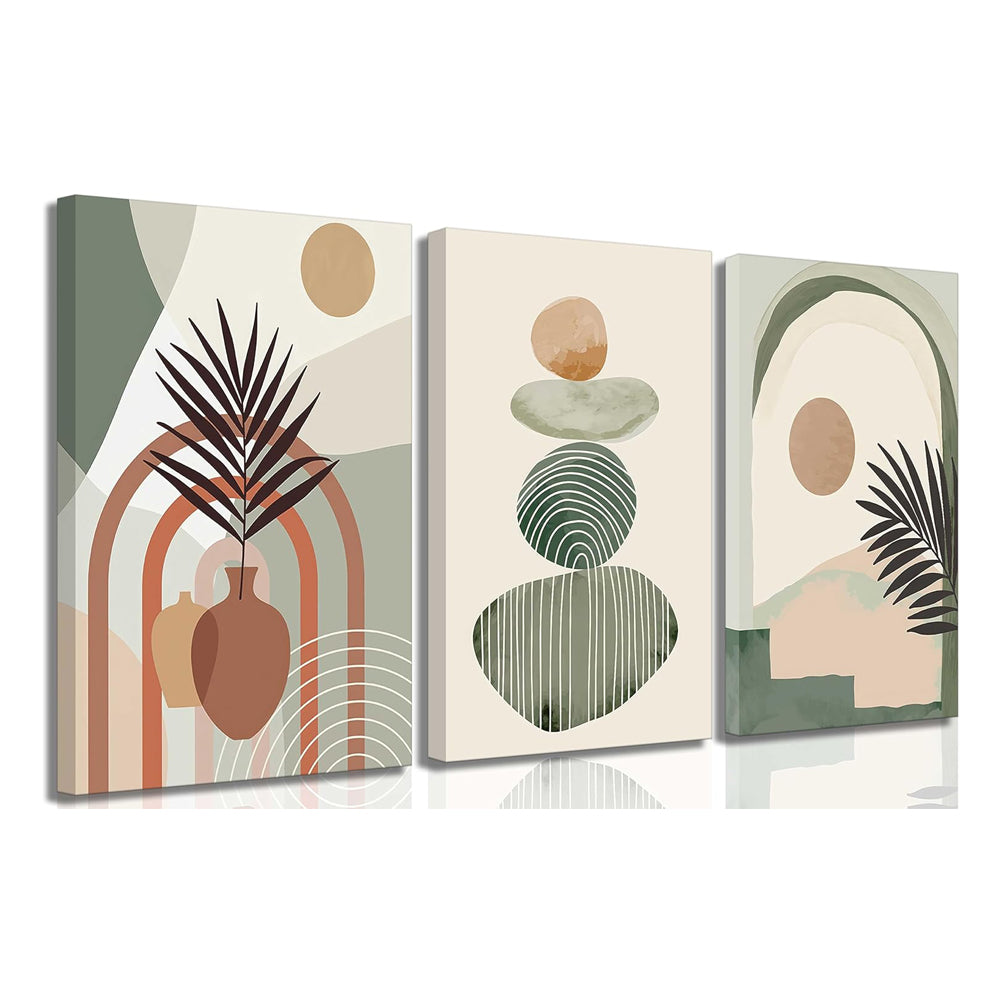 Boho Canvas Wall Art Set 3 Pcs Framed Botanical Decor
