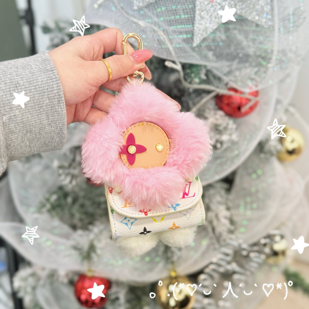 Fluffy Teddy Bear Bag Charm with Mini Purse – Cute Plush Keychain for Women