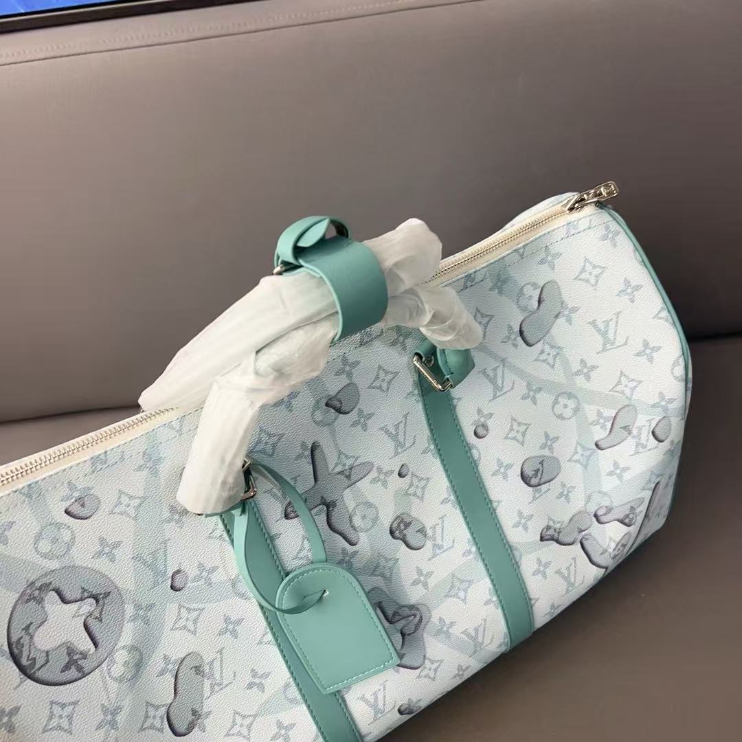 Louis Vuitton Backpack Bag, Monogram Print, Mint Green & White, Leather Trim, Vintage-Inspired Travel Bag