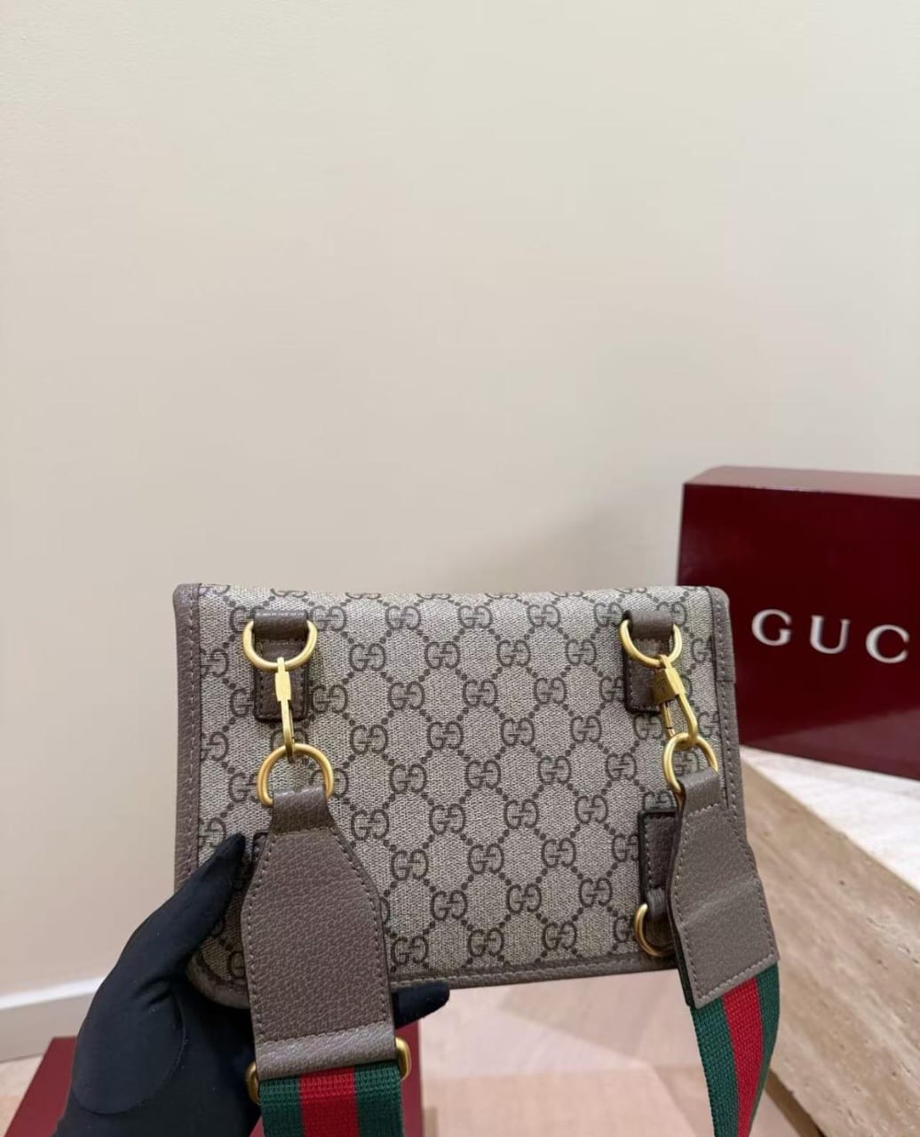 Vintage Gucci GG Monogram Crossbody Bag, New Never Used, Brown Canvas Shoulder Bag, Designer Vintage Handbag