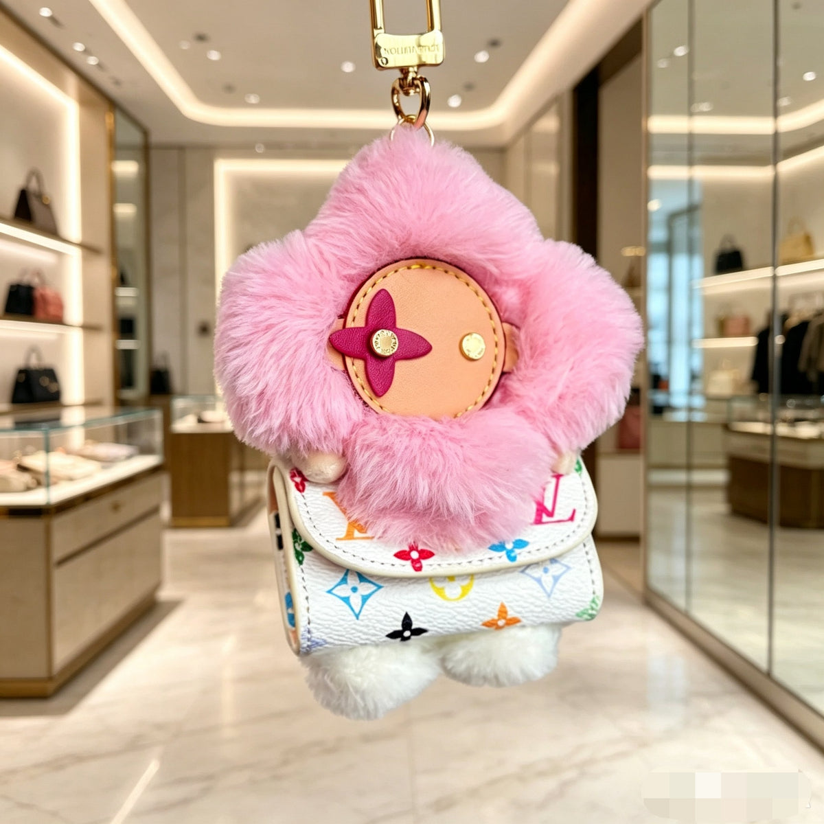 Fluffy Teddy Bear Bag Charm with Mini Purse – Cute Plush Keychain for Women