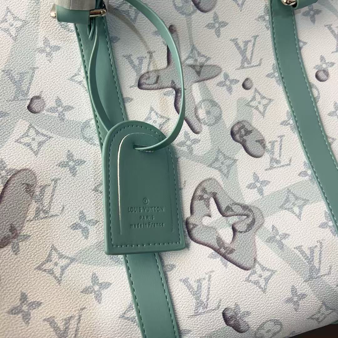Louis Vuitton Backpack Bag, Monogram Print, Mint Green & White, Leather Trim, Vintage-Inspired Travel Bag