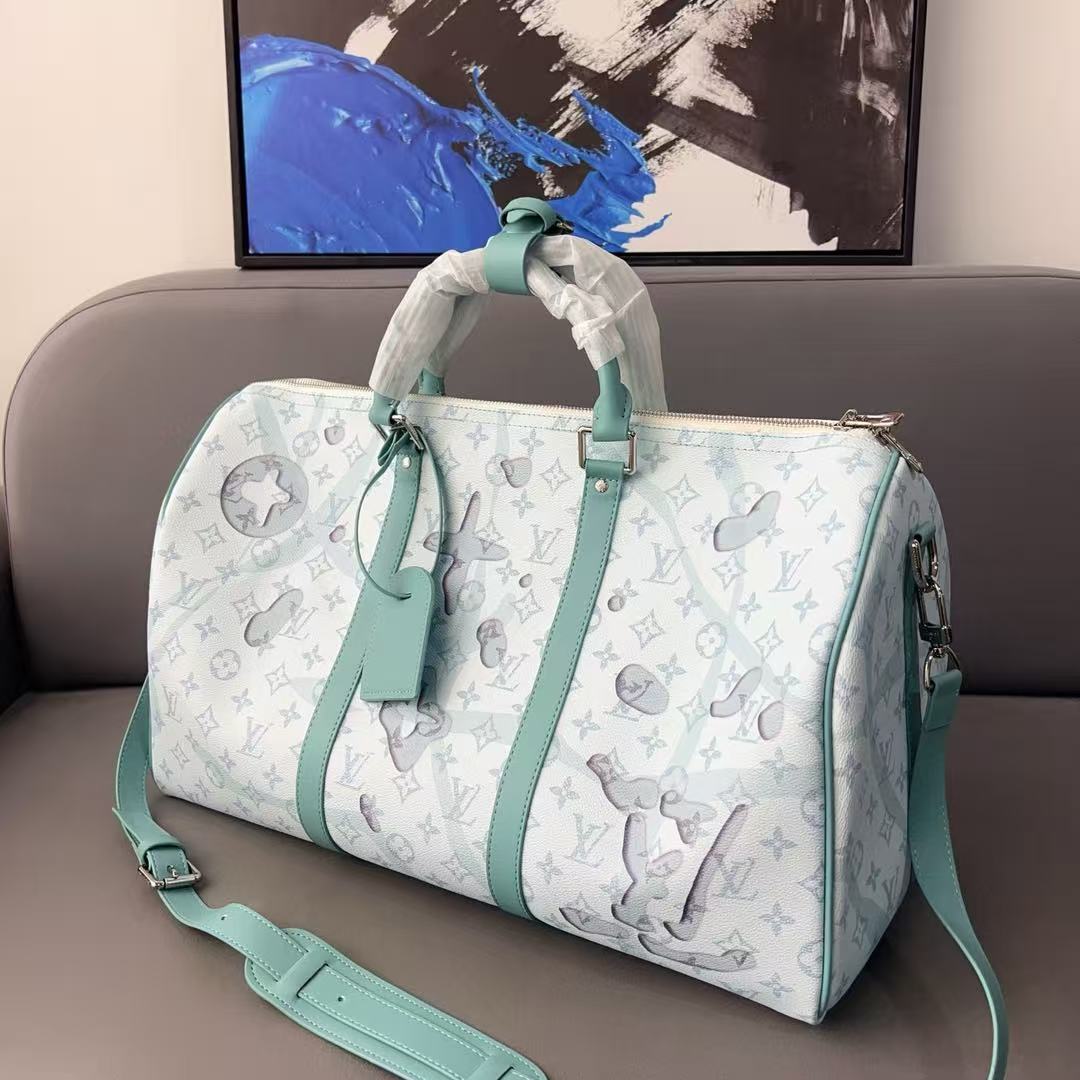 Louis Vuitton Backpack Bag, Monogram Print, Mint Green & White, Leather Trim, Vintage-Inspired Travel Bag